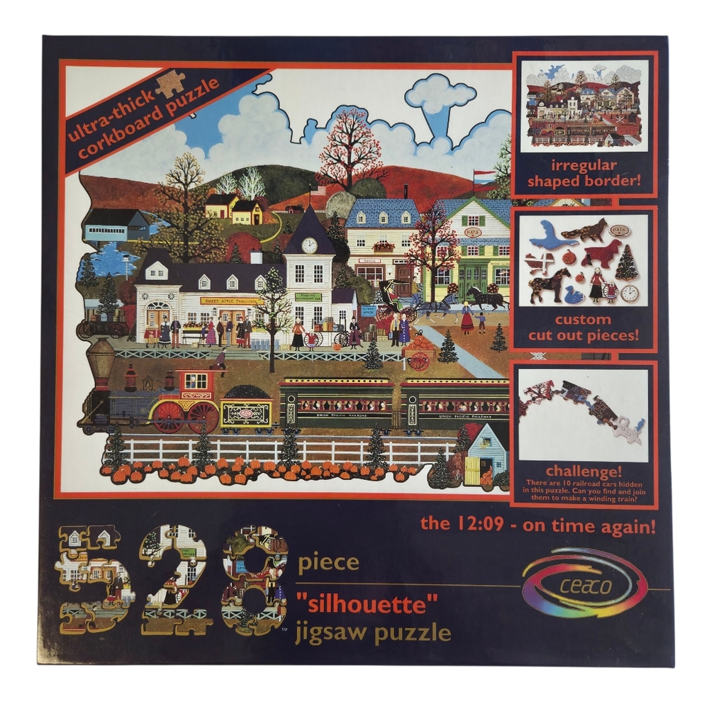 Ceaco Cork Silhouette Jigsaw Puzzle "The 12:09 - On Time Again!" 528 Pieces